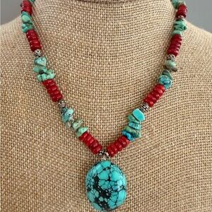 Vibrant Boho Statement Turquoise Cornelian Vintage Necklace